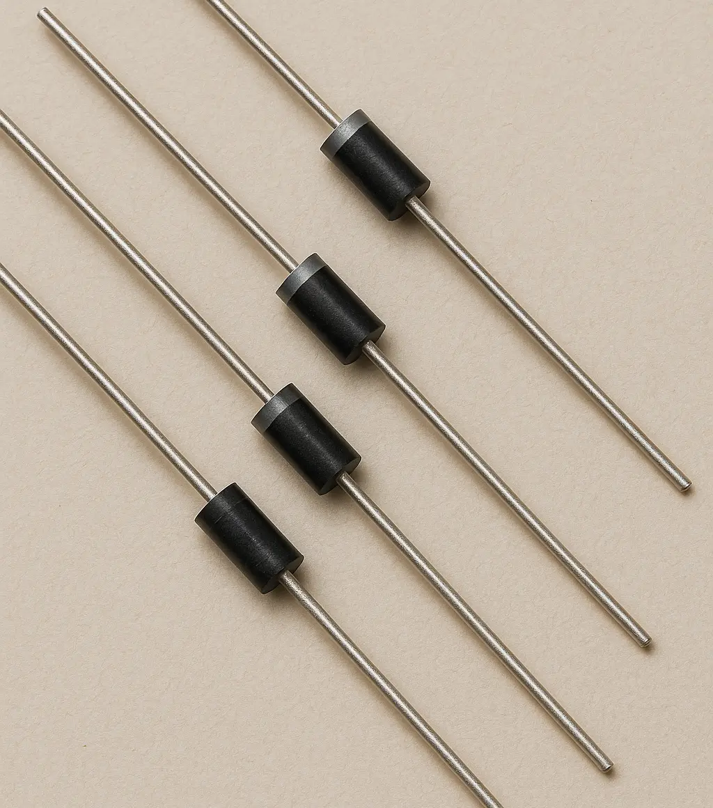 Three black cylindrical diodes with silver leads
